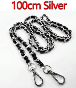 DIY 40cm-140cm Black PU Leather Purse Handles 11mm Replacement Metal Gold, Silver, Bronze, Gun Black Chains Shoulder Bag Straps