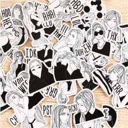 40pcs Creative Cute Self-made Black And White Fashion Girl Scrapbooking /Decorative Sticker /DIY Craft Photo Albums