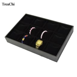 12 Grids Convenience Jewelry Display Case Bangle Bracelet Display Pillow Box Black PU Velvet Cushion Watch Holder Tray
