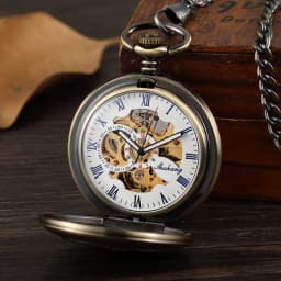 Train Carving Mechanical Pocket Watch Car Design Men Bronze Clock Hand Wind Roman Numerals Engraved Fob Watches with Gift Box
