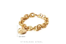 Gold Color 11mm Width Big Love Heart Charm Bracelet for Couples Men Women Metal Link Chain Trendy Jewelry
