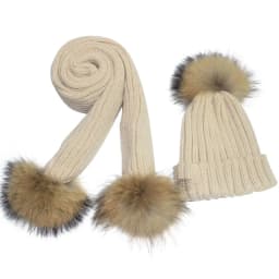 Children knitted Scarf and Hat Set Luxury Winter Warm Crochet Hats and scarves with Real fur pom Beanie Hat for boys and girls