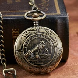 Train Carving Mechanical Pocket Watch Car Design Men Bronze Clock Hand Wind Roman Numerals Engraved Fob Watches with Gift Box