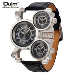 Oulm 1167 Three Time Zone Quartz Watches Men Mesh Steel Leather Band Sport Wristwatch Man Luxury Brand Male Clock relogio