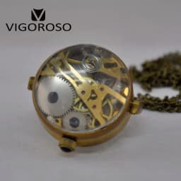 Vintage Mechanical Pocket Watch with Chain Retro Brass Steampunk Rotating Ball Style Glass Skeleton Necklace Relogio De Bolso