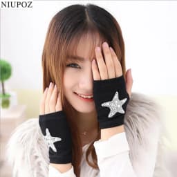 Lovely Cartoon Animals Pattern Skull Winter Rivet Gloves Women Warm Knitted Diamonds Sequins Cool Fingerless Dancing Gloves G101