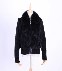 Women's Genuine Real Rabbit Fur Fox Fur Collar Knitting Sleeve Women's Winter Coat Fur Jacket Casual Short Outwear Slim