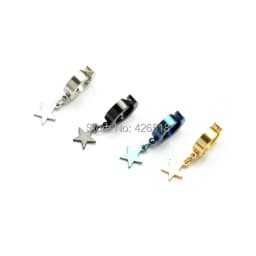 Alisouy 2pcs Star Pendant No Pierced Black Blue Gold Color Stainless Steel Men Punk Ear Clip Earrings