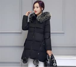 Autumn Winter New Women's Parka Thick Down Cotton Jacket Fur Collar Hooded A-line Type Long Cotton Padded Coat Female G388