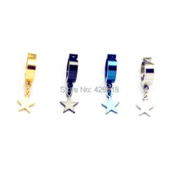 Alisouy 2pcs Star Pendant No Pierced Black Blue Gold Color Stainless Steel Men Punk Ear Clip Earrings