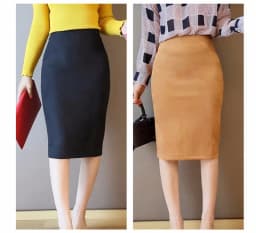 Women Skirts Suede Solid Color Pencil Skirt Female Autumn Winter High Waist Bodycon Vintage Suede Split Thick Stretchy Skirts