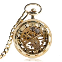 Transparent Open Face Hollow Skeleton Mechanical Pocket Watch Hand Winding Vintage Clock Birthday Gift with Pocket Chain Reloj