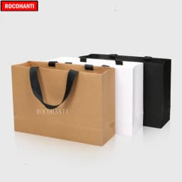 50pcs Custom Logo Paper Shopping Bag With Ribbon Handle for Clothing Gift Packaging Bag Sacola De Papel