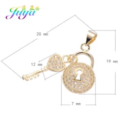 Juya DIY Jewelry Components Cz Paved Glitters Locket Heart Key Charm Pendant Accessories For Women Fashion Jewelry Making