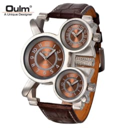 Oulm 1167 Three Time Zone Quartz Watches Men Mesh Steel Leather Band Sport Wristwatch Man Luxury Brand Male Clock relogio