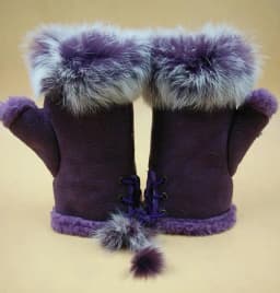 Female Rabbit Hair Wrist Gloves Fingerless Computer Typing Mittens Winter Women Suede Leather Warm Thick Cashmere Gloves G58