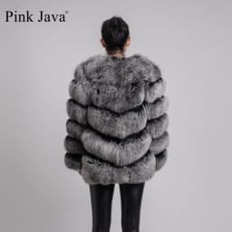 pink java QC8066 high quality women real fox fur coat wihter warm thick fox fur jacket genuine fur short coat long sleeves