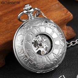 Vintage 2 Sides Open Case Mechanical Men's Watch Double Face Roman Dial Clock Hand Wind Pocket Watch With FOB Chain Gift