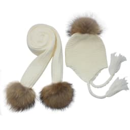 Children knitted Scarf and Hat Set Luxury Winter Warm Crochet Hats and scarves with Real fur pom Beanie Hat for boys and girls