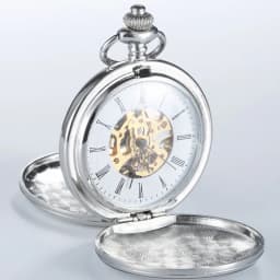 Silver 2 Sides Open case Polish Mechanical Pocket FOB Watches with Chain Steampunk Hand Wind reloj bolsillo Mens Watch gifts