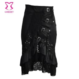 Victorian Black Satin & Lace Floral Ruffles Steampunk Skirt Burlesque Vintage Sexy Skirts Womens Plus Size 6XL Gothic Clothing
