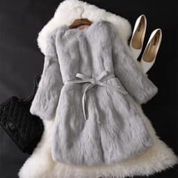 New Natural Real Rabbit Fur Long Coat Winter Real Rabbit Fur Jacket Korean Female Three Quarter Sleeve Soft Real Fur Coats