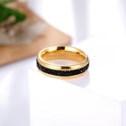 Middle Double Circle Black Zircon Ring High Quality Stainless Steel Love Brand Gold Color Jewelry Woman Ring Wholesale
