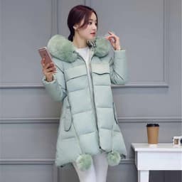 Autumn Winter New Women's Parka Thick Down Cotton Jacket Fur Collar Hooded A-line Type Long Cotton Padded Coat Female G388