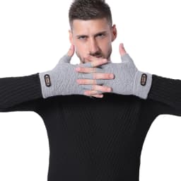 Fashion Winter Acrylic Wool Plus Plush Thick Jacquard Knit Warm Half Finger Mittens Men Full Finger Touch Screen Gloves C2