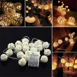 AA Battery Powered 20LED Christmas Wedding Party Fairy Holiday Decoration Warm White Rattan Ball LED String