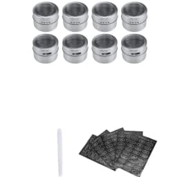 LMETJMA Magnetic Spice Jars Set With Spice Labels and Chalkboard Pen Stainless Steel Seasoning Pepper Spice Storage Jars Tins
