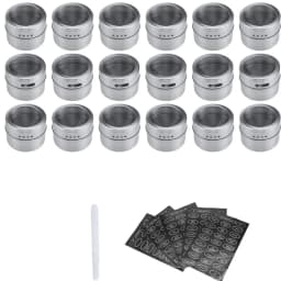 LMETJMA Magnetic Spice Jars Set With Spice Labels and Chalkboard Pen Stainless Steel Seasoning Pepper Spice Storage Jars Tins