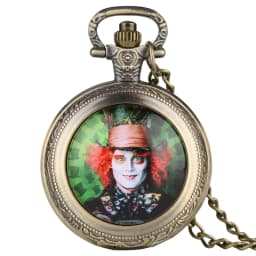 Medium Size Pocket Watcg Necklace Mad Hatter Pattern Quartz Pocket Watch Famous Watch Men Clock Pendant Gift for Men Women