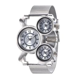 Oulm 1167 Three Time Zone Quartz Watches Men Mesh Steel Leather Band Sport Wristwatch Man Luxury Brand Male Clock relogio