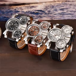 Oulm 1167 Three Time Zone Quartz Watches Men Mesh Steel Leather Band Sport Wristwatch Man Luxury Brand Male Clock relogio