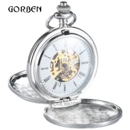 Silver 2 Sides Open case Polish Mechanical Pocket FOB Watches with Chain Steampunk Hand Wind reloj bolsillo Mens Watch gifts