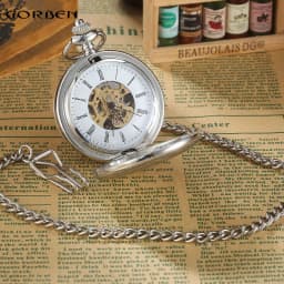 Silver 2 Sides Open case Polish Mechanical Pocket FOB Watches with Chain Steampunk Hand Wind reloj bolsillo Mens Watch gifts