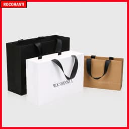 50pcs Custom Logo Paper Shopping Bag With Ribbon Handle for Clothing Gift Packaging Bag Sacola De Papel