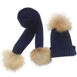Children knitted Scarf and Hat Set Luxury Winter Warm Crochet Hats and scarves with Real fur pom Beanie Hat for boys and girls