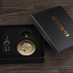 Vintage Bronze Skeleton Hand Wind Mechanical Pocket Watch Men Steampuk Pendant Clock Chain With Arabic Numerals