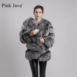 pink java QC8066 high quality women real fox fur coat wihter warm thick fox fur jacket genuine fur short coat long sleeves