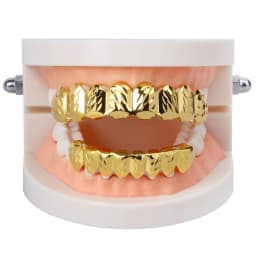 TOPGRILLZ New Fit Gold Silver Color D-Cut Top & Bottom Teeth Grillz With Silicone Hip Hop Rock Jewelry Christmas Gift