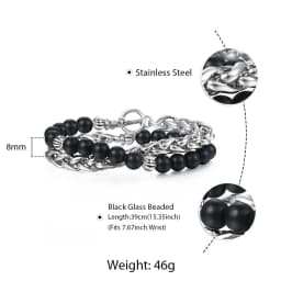 8mm Men's Lapis Lazuli Tiger Eye Stone Beaded Bracelet Stainless Steel Wheat Link Lava Bracelet Wristband Jewelry Gifts DBM46