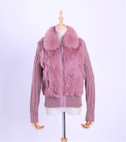 Women's Genuine Real Rabbit Fur Fox Fur Collar Knitting Sleeve Women's Winter Coat Fur Jacket Casual Short Outwear Slim