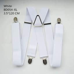 Solid White 3.5cm Wide X-Back Suspenders Braces 4 Clips Men Adult Up To XXL Adjustable Elastic Wedding Trouser Accessory