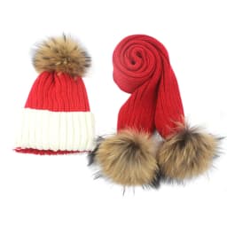 Children knitted Scarf and Hat Set Luxury Winter Warm Crochet Hats and scarves with Real fur pom Beanie Hat for boys and girls