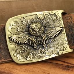 Brass Owl Belt Buckle Yellow Belts For Men Ceinture Homme Men Leather Belt Cowboy Jeans Male Leather Belt Strap Wide MBT0106