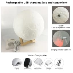 3D Print Moon Lamp Colorful Change USB Rechargeable Moon Light Touch Switch LED Night Light Bedroom Decoration Birthday Gift