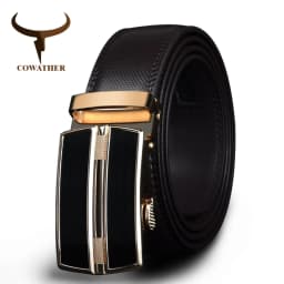 COWATHER 2021 Automatic Buckle black brown cow Genuine Leather men Belts strap for male Fashion Brand cinto masculino CZ047