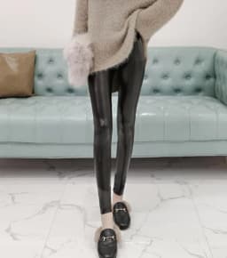 Leather Leggings Winter Fleece Lined Legging Fit High Stretchy Solid Good Elastic Slim Trousers Women OUC1705 Aidayou